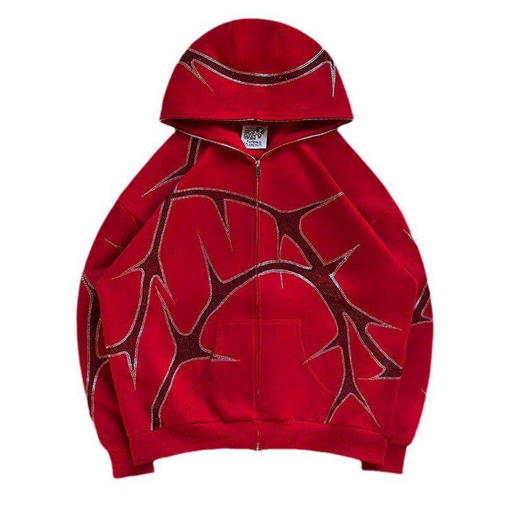 Y2k Thorn Rhinestone Zip Diamond Hoodie